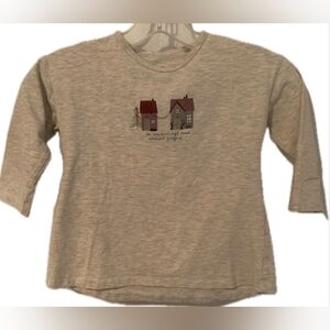 Tag Cream Long Sleeve Kids Tee with House Design